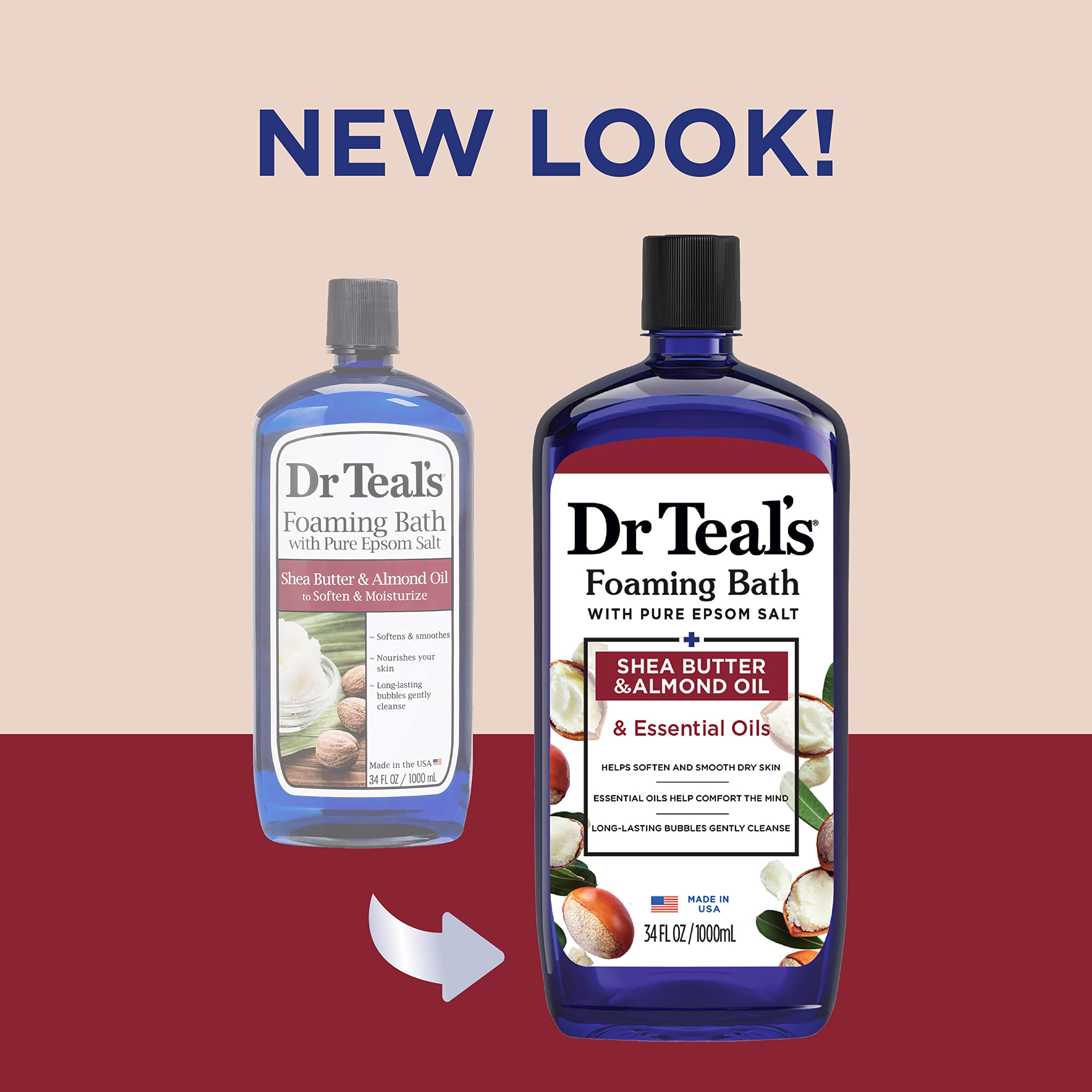 Dr Teal'S Foaming Bath With Pure Epsom Salt, Shea Butter & Almond, 34 Fl Oz (Pack Of 4) (Packaging May Vary)